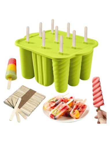 Moldes de Paletas de Silicona AUDFA 9 Cavidades + 50 Palitos