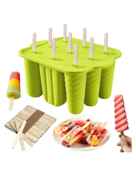 Moldes de Paletas de Silicona AUDFA 9 Cavidades + 50 Palitos