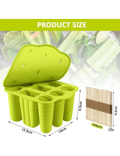 Moldes de Paletas de Silicona AUDFA 9 Cavidades + 50 Palitos 2