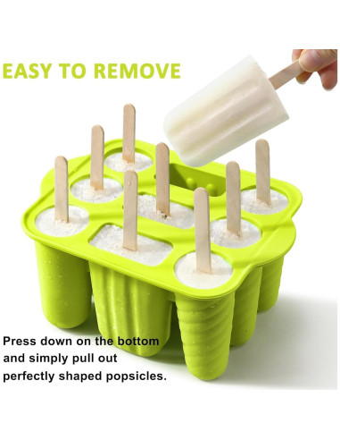 Moldes de Paletas de Silicona AUDFA 9 Cavidades + 50 Palitos