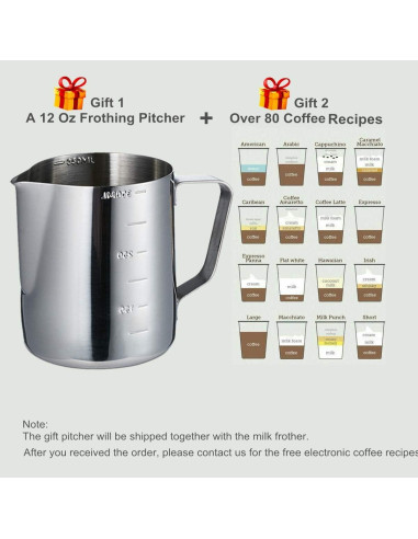 Espumador de Leche Eléctrico Basecent 350ml Acero Inoxidable