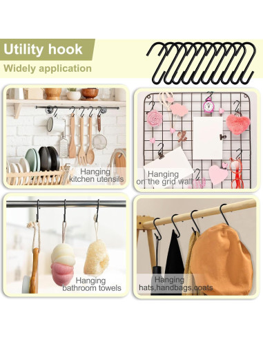 30 Ganchos S de Acero ESFUN para Colgar Utensilios - Negro