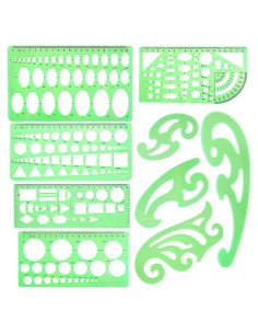 Plantillas Geométricas SIQUK 9 Piezas Plástico Verde 27x15.5cm