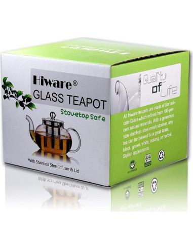 Tetera de Vidrio Hiware 800 ml con Infusor Acero Inoxidable
