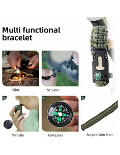 Pulsera de Supervivencia 5 en 1 Chinshwehaw - Verde Oliva 2