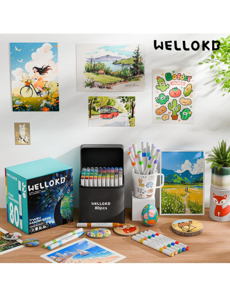 Marcadores Acrílicos WELLOKB 80 Colores Doble Punta para Manualidades
