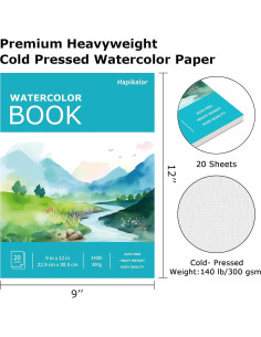 Bloc de Papel Acuarela Hapikalor 9x12" 140lb 20 Hojas Verde 2