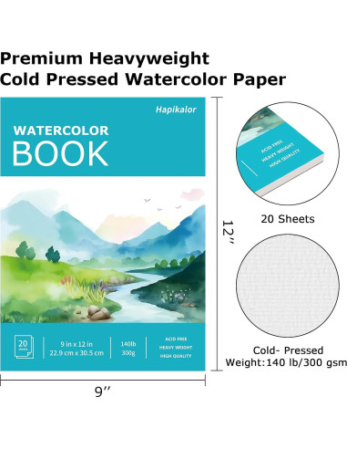 Bloc de Papel Acuarela Hapikalor 9x12" 140lb 20 Hojas Verde
