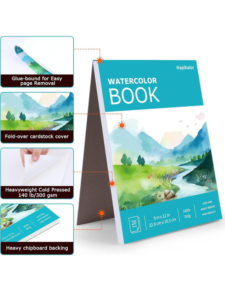 Bloc de Papel Acuarela Hapikalor 9x12" 140lb 20 Hojas Verde Bloc de Papel Acuarela Hapikalor 9x12" 140lb 20 Hojas Verde