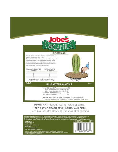 Picos de Fertilizante Orgánico Jobe's para Suculentas 12 Unidades