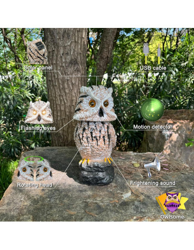 Búho Solar Owlsome con Ojos Intermitentes y Sonido - Jardín