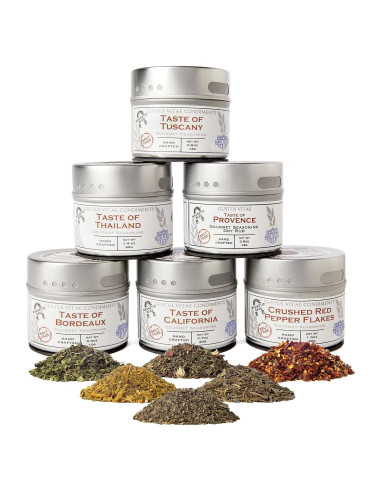 Colección de Condimentos Gourmet Sin Sal Gustus Vitae - 6 Latas Magnéticas