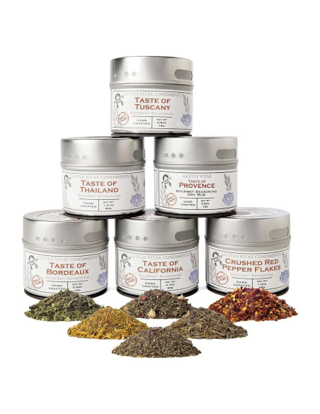 Colección de Condimentos Gourmet Sin Sal Gustus Vitae - 6 Latas Magnéticas