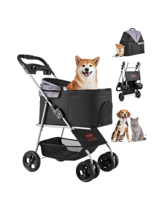 Carrito Plegable para Mascotas VEVOR 15 kg 4 Ruedas