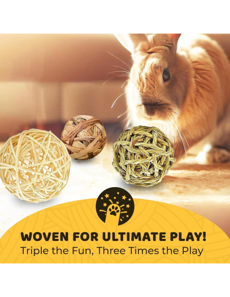 Bolas Masticables SunGrow para Conejos y Gatos - 3 Pcs