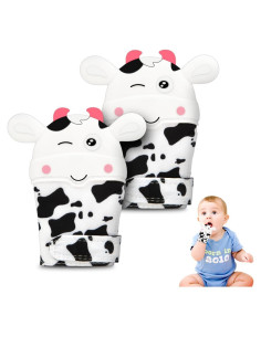 2 Mitones de Silicona para Dentición Bebés Vaca Blanca 0-12 Meses