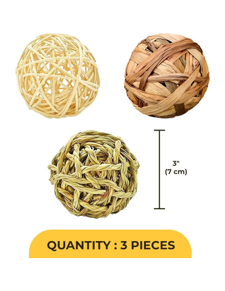 Bolas Masticables SunGrow para Conejos y Gatos - 3 Pcs