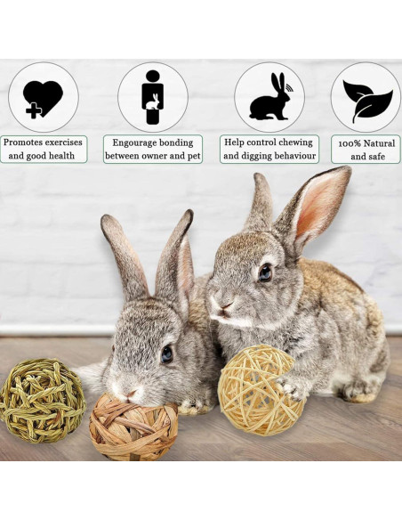 Bolas Masticables SunGrow para Conejos y Gatos - 3 Pcs