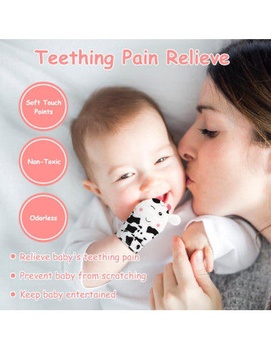 2 Mitones de Silicona para Dentición Bebés Vaca Blanca 0-12 Meses