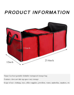 Organizador de Maletero de Coche DXNQ Plegable 60x31x28cm Rojo 2