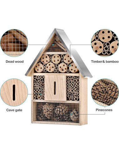 Casa de Insectos de Madera ELIPARK para Abejas y Mariposas