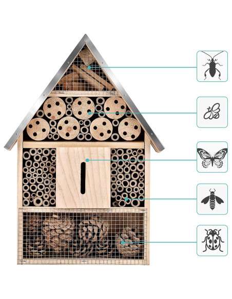 Casa de Insectos de Madera ELIPARK para Abejas y Mariposas