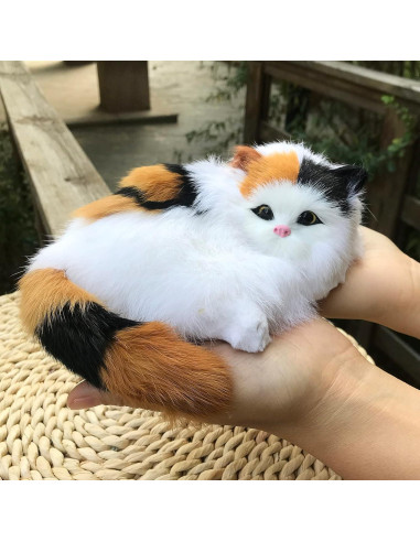 Figurita de Gato Calico de Peluche Realista 17.95cm - Basuo-9Q