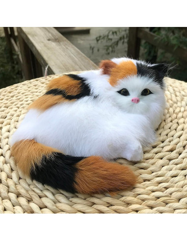 Figurita de Gato Calico de Peluche Realista 17.95cm - Basuo-9Q
