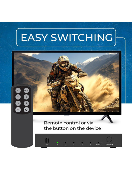 Conmutador HDMI 8K 5x1 OREI con Control Remoto y HDR10+