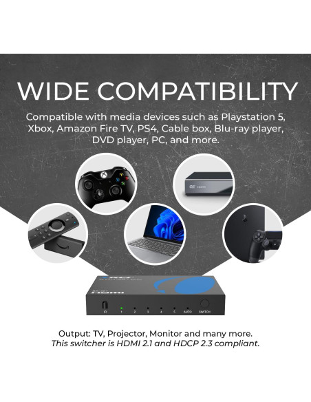 Conmutador HDMI 8K 5x1 OREI con Control Remoto y HDR10+