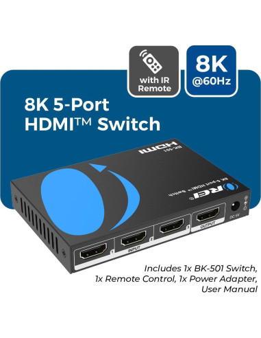 Conmutador HDMI 8K 5x1 OREI con Control Remoto y HDR10+