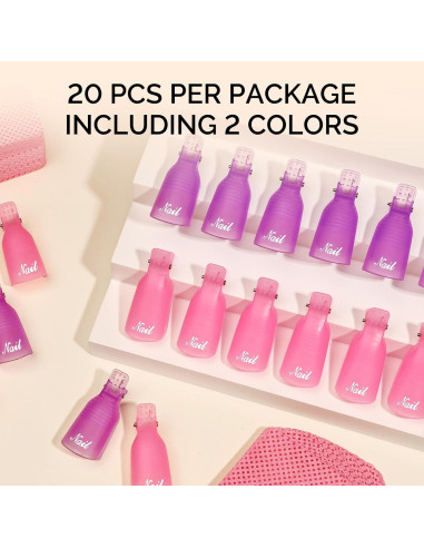 Clips para Quitar Esmalte de Uñas MelodySusie 20 Pcs Rosa y Morado
