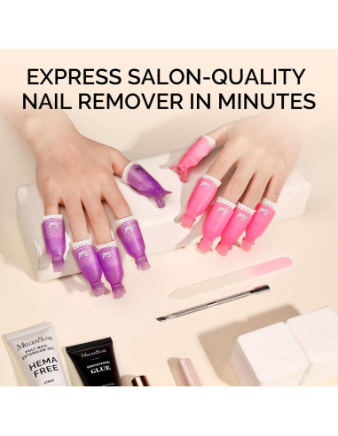 Clips para Quitar Esmalte de Uñas MelodySusie 20 Pcs Rosa y Morado