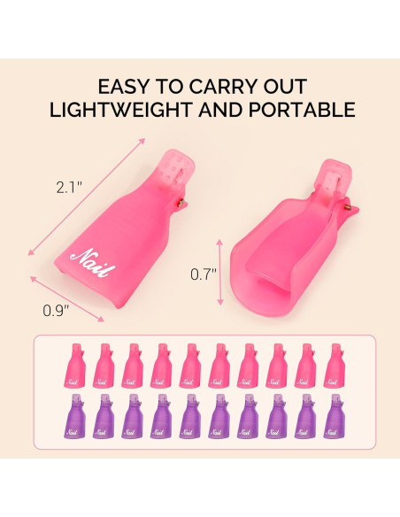 Clips para Quitar Esmalte de Uñas MelodySusie 20 Pcs Rosa y Morado
