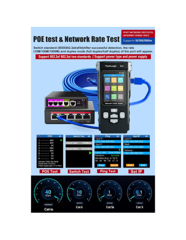 Probador de Cable de Red Multifuncional ZHOUCE NF-8506 - PoE, Ping, TDR