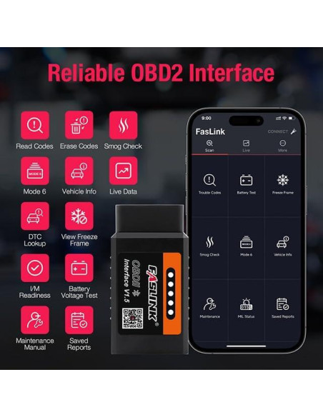 Escáner OBD2 FASLINK X1 Bluetooth para iPhone y Android