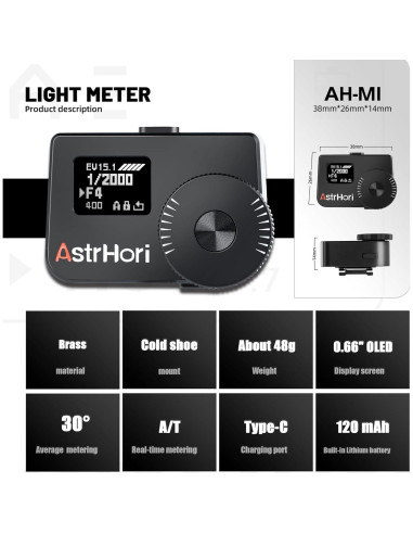 Medidor de Luz AstrHori CGB-B-S-FT con Pantalla OLED