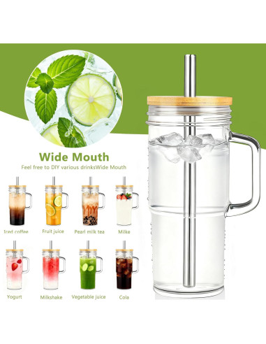 Set de 2 Tazas de Vidrio Birity 24oz con Tapa y Popote