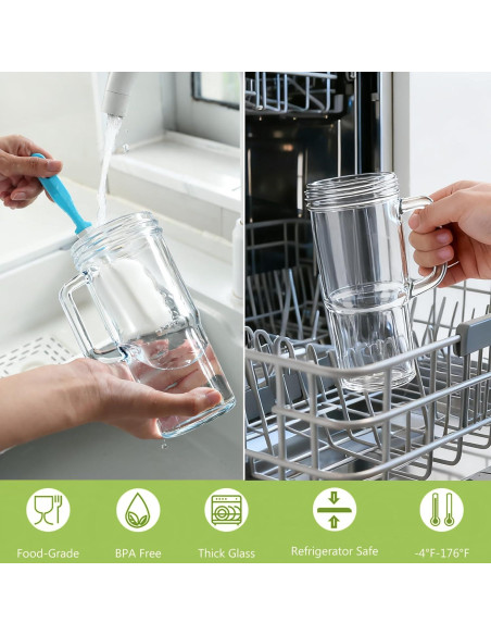 Set de 2 Tazas de Vidrio Birity 24oz con Tapa y Popote