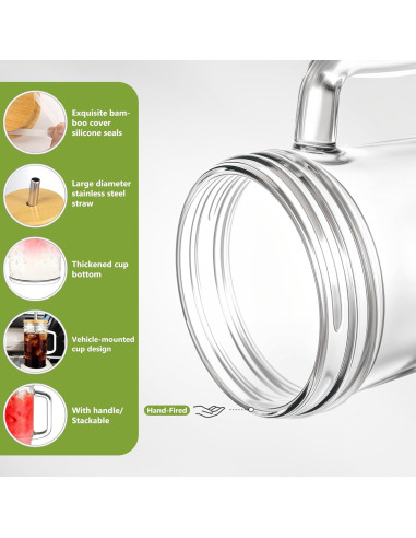 Set de 2 Tazas de Vidrio Birity 24oz con Tapa y Popote