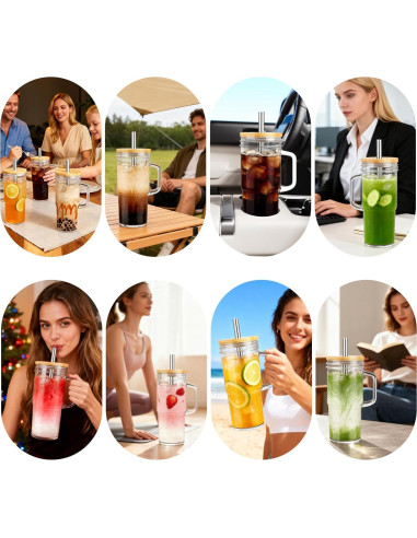 Set de 2 Tazas de Vidrio Birity 24oz con Tapa y Popote