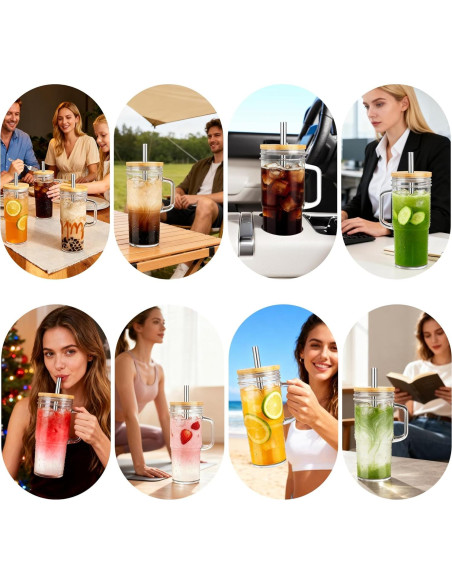 Set de 2 Tazas de Vidrio Birity 24oz con Tapa y Popote