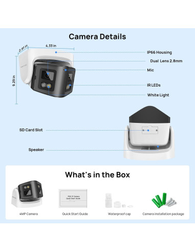 Cámara de Seguridad PoE 4MP VikViz Doble Lente 180