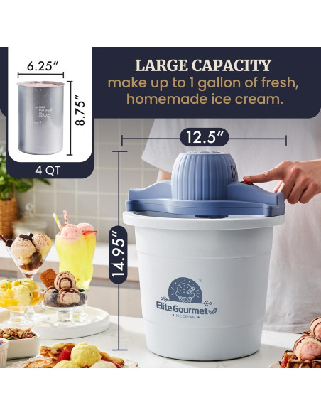 Fabricante de Helados Eléctrico Elite Gourmet 4Qt 50W Lila