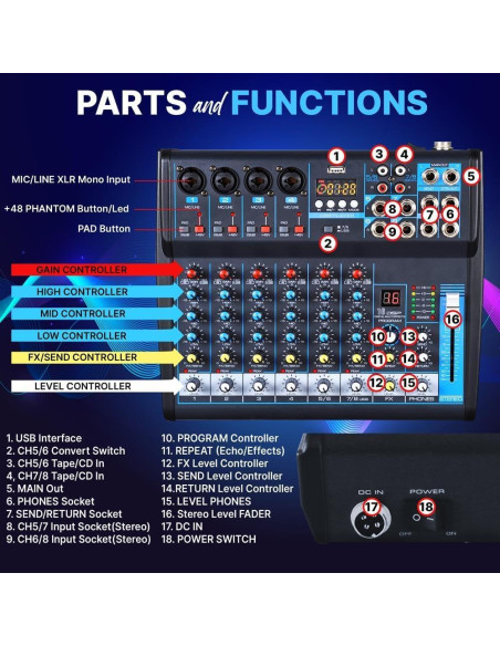 Consola de Mezcla de Audio Pyle PMXU83BT 8 Canales Bluetooth
