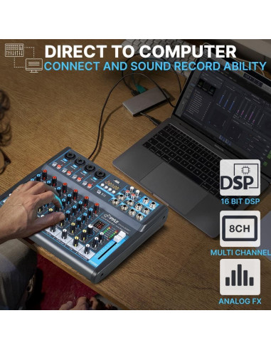 Consola de Mezcla de Audio Pyle PMXU83BT 8 Canales Bluetooth