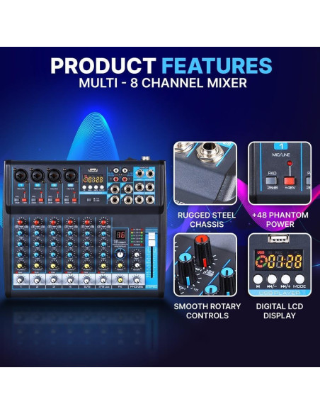 Consola de Mezcla de Audio Pyle PMXU83BT 8 Canales Bluetooth
