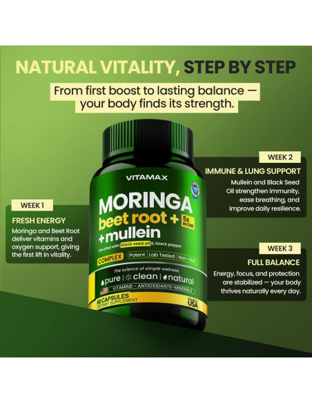 Cápsulas de Moringa Vitamax 60ct - Suplemento Energético y Inmunológico