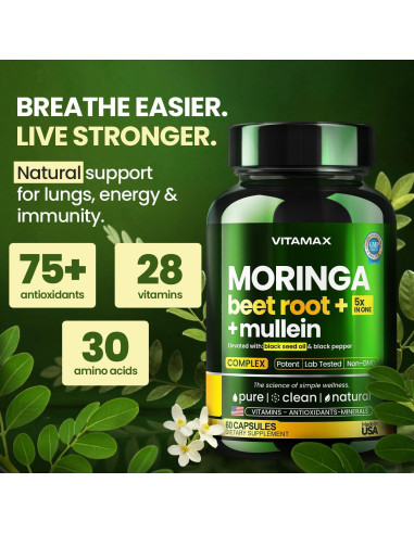 Cápsulas de Moringa Vitamax 60ct - Suplemento Energético y Inmunológico