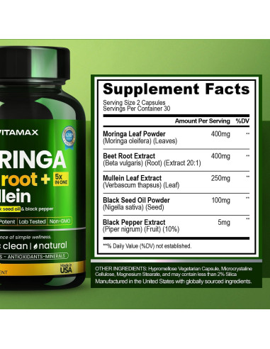 Cápsulas de Moringa Vitamax 60ct - Suplemento Energético y Inmunológico